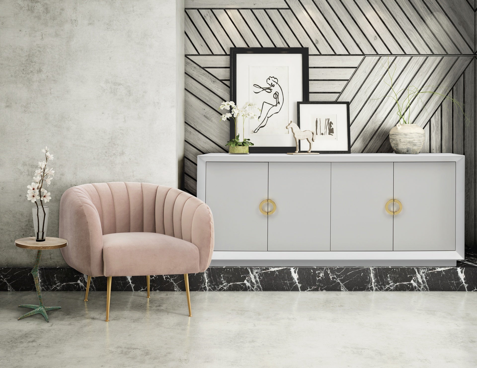 Channeled Rosa Pink Accent Chair by Urbia