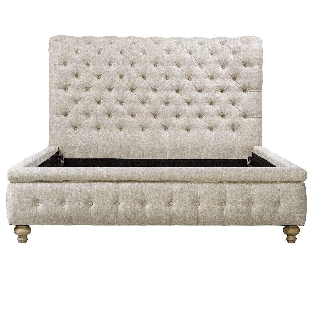 Chesterfield Linen upholstered  King Size tufted platform bed