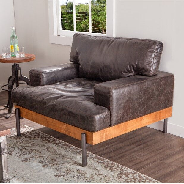 Loft Retro Industrial Black Leather Club Chair 41"