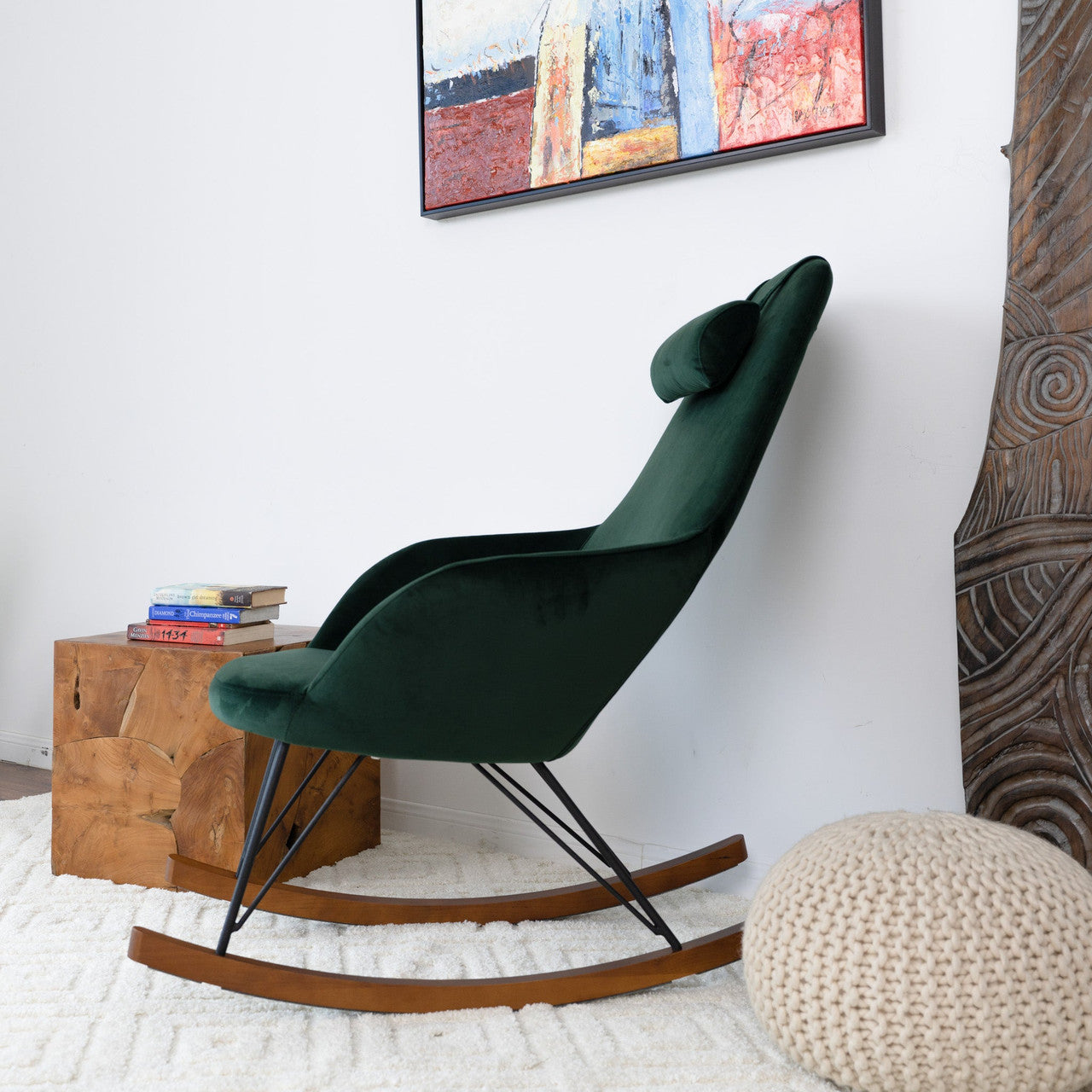 Chloe Mid Century Modern Rocker Livingroom And Bedroom Chair - Green