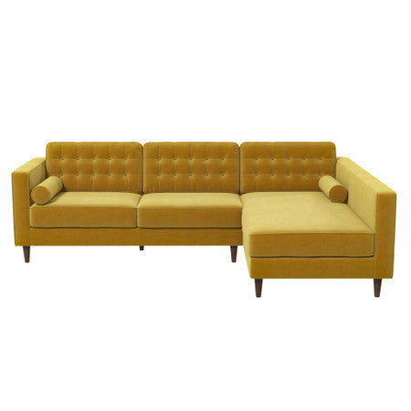 Christian  Dark Yellow Velvet Sectional Sofa Right Facing - 102.3"