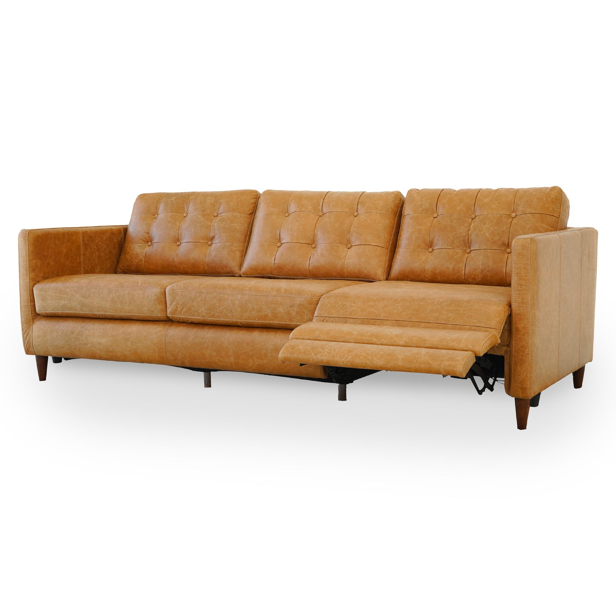 Christopher Tan Leather Electric Inclining Sofa | Right Facing Power Recliner Couch