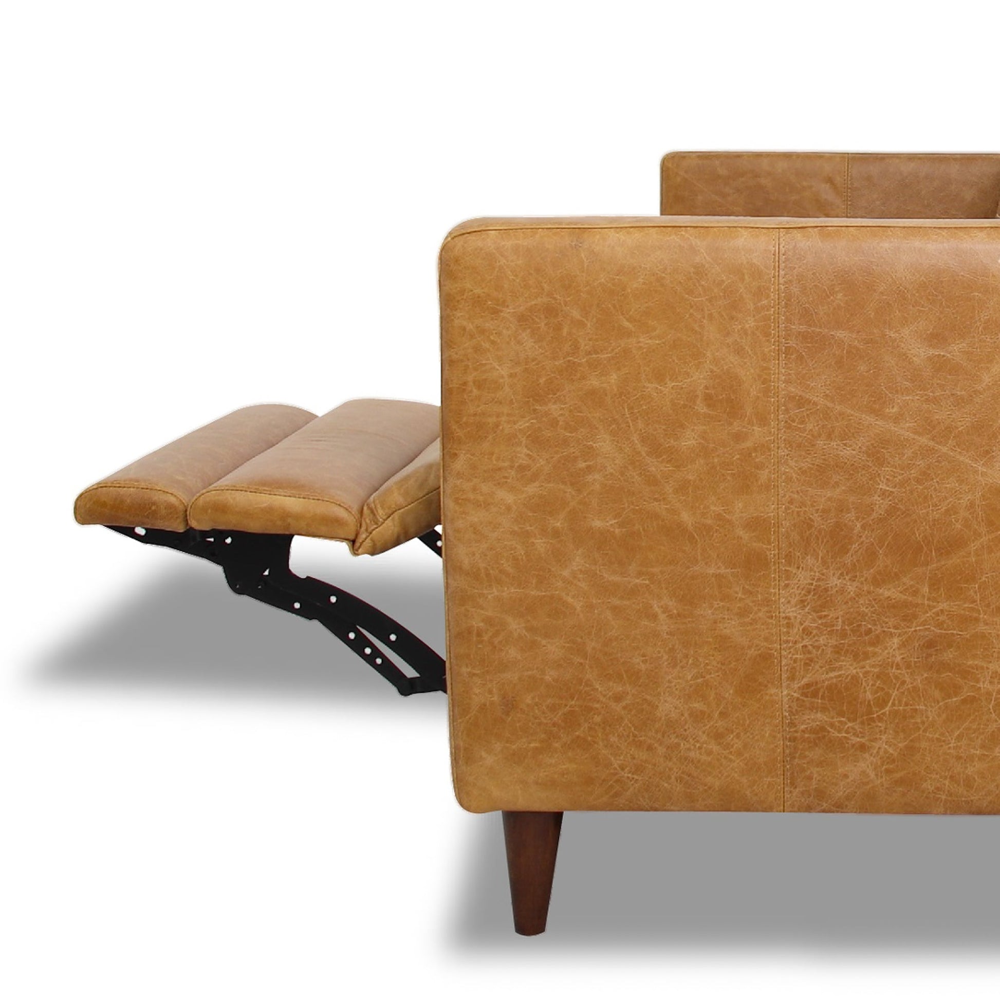 Christopher Tan Leather Electric Inclining Sofa | Right Facing Power Recliner Couch