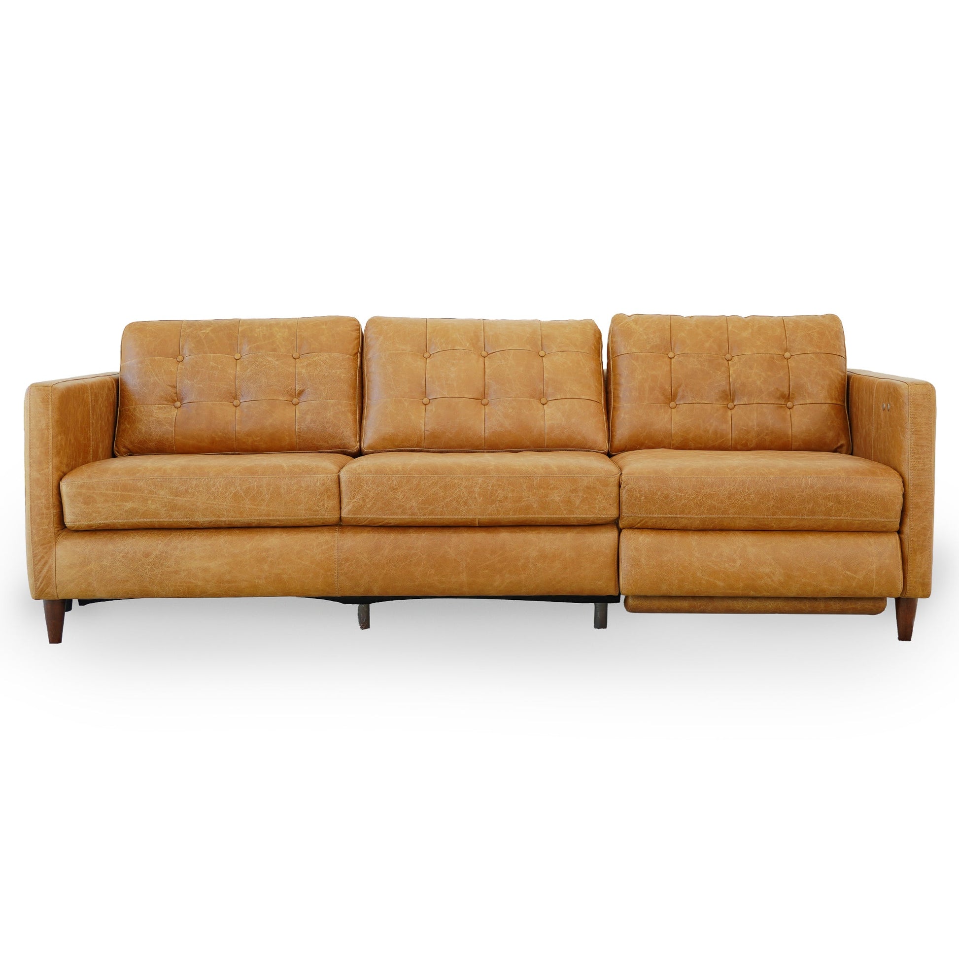 Christopher Tan Leather Electric Inclining Sofa | Right Facing Power Recliner Couch