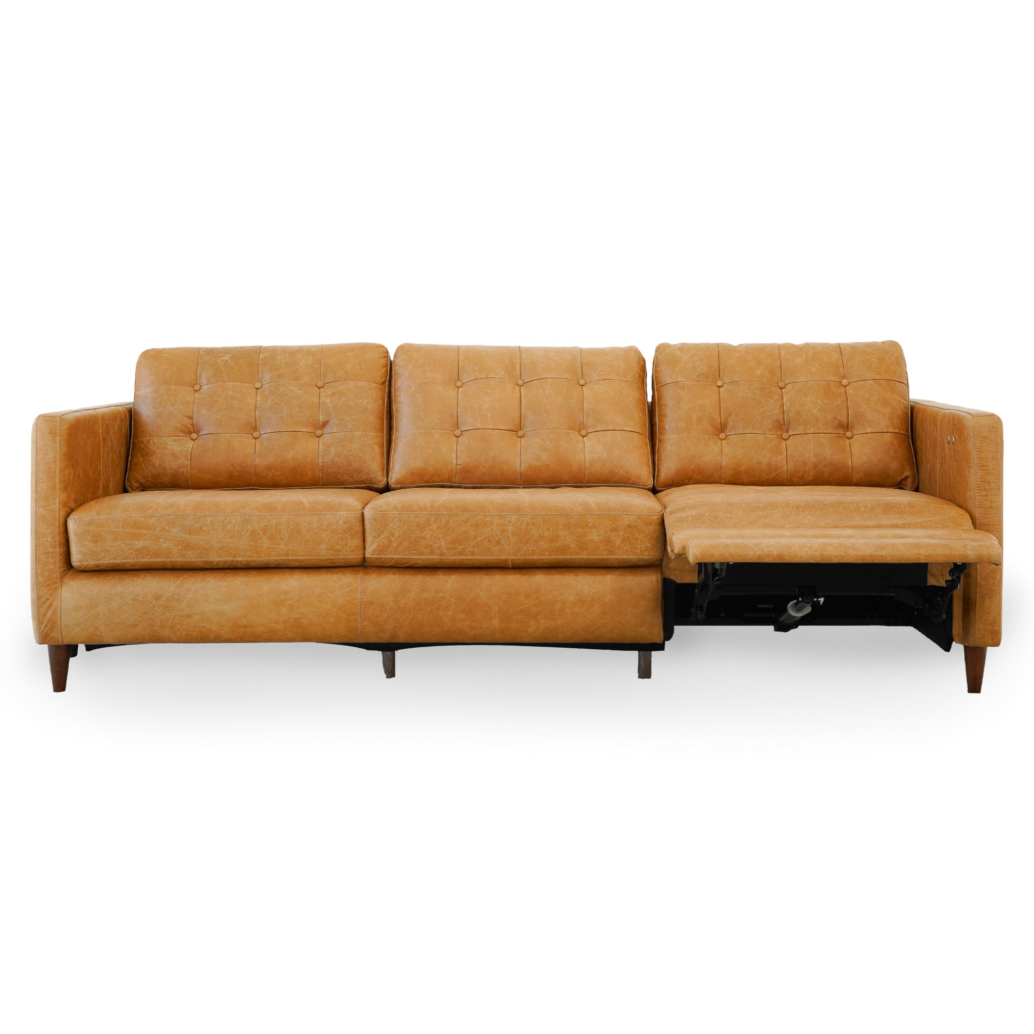 Christopher Tan Leather Electric Inclining Sofa | Right Facing Power Recliner Couch
