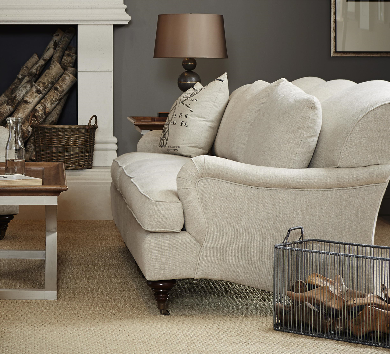 Churchill Linen Upholstered English Roll Arm Sofa sale