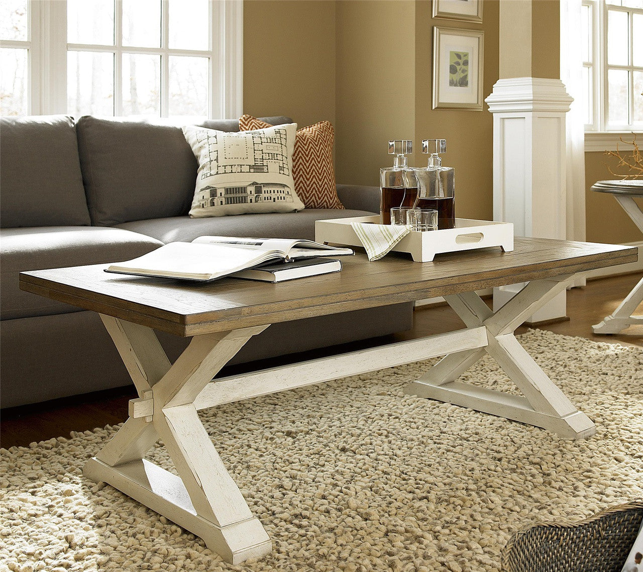 Coastal Beach White Oak Trestle Coffee Table
