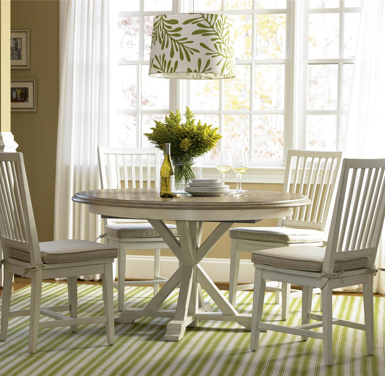 Coastal Beach White Oak Round Dining Room Set