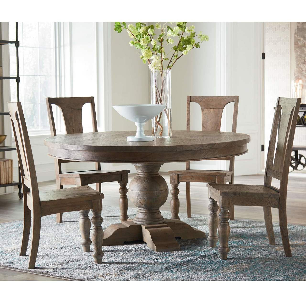 French Urn Solid Wood Pedestal Round Dining Room Design