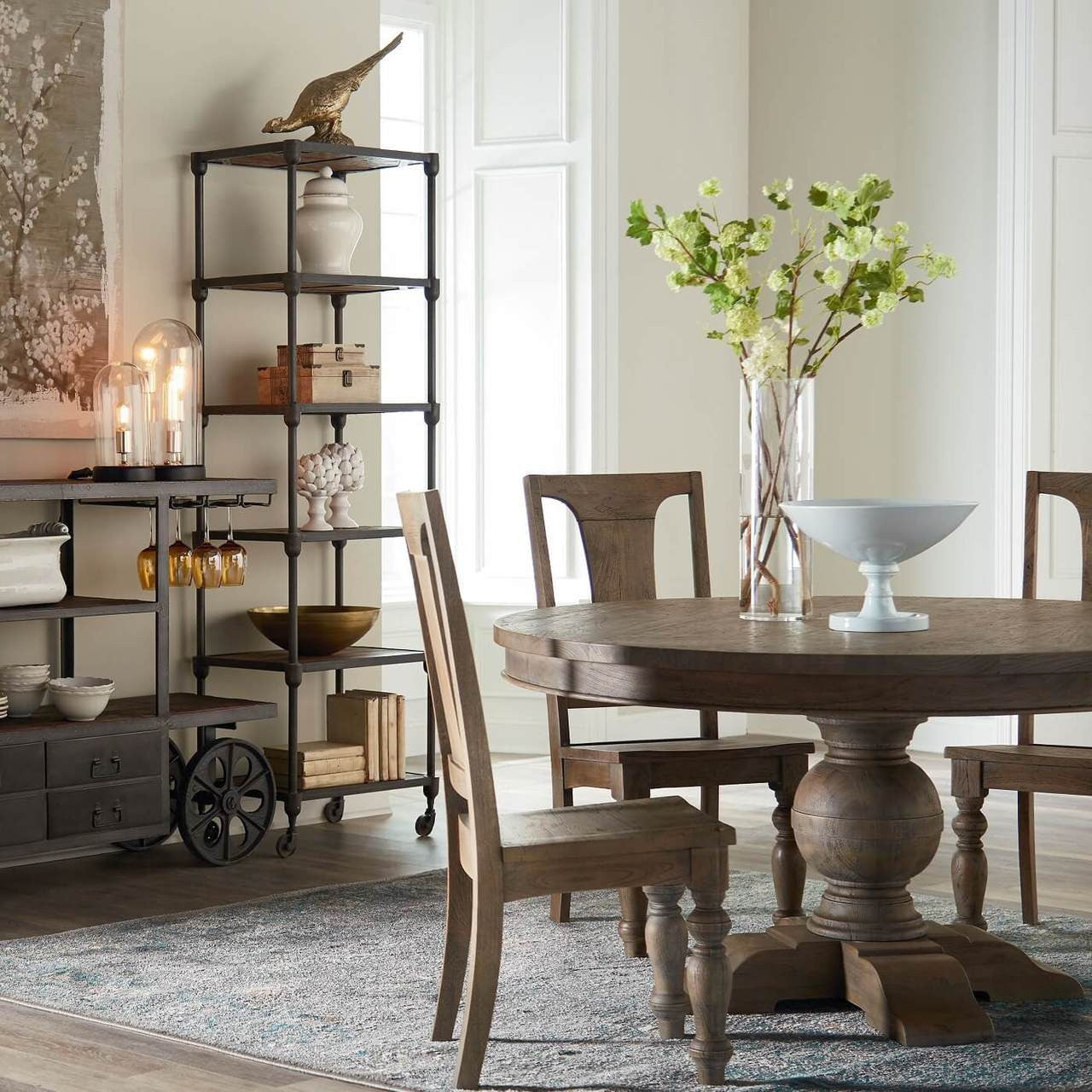 French Urn Solid Wood Pedestal Round Dining Rooms