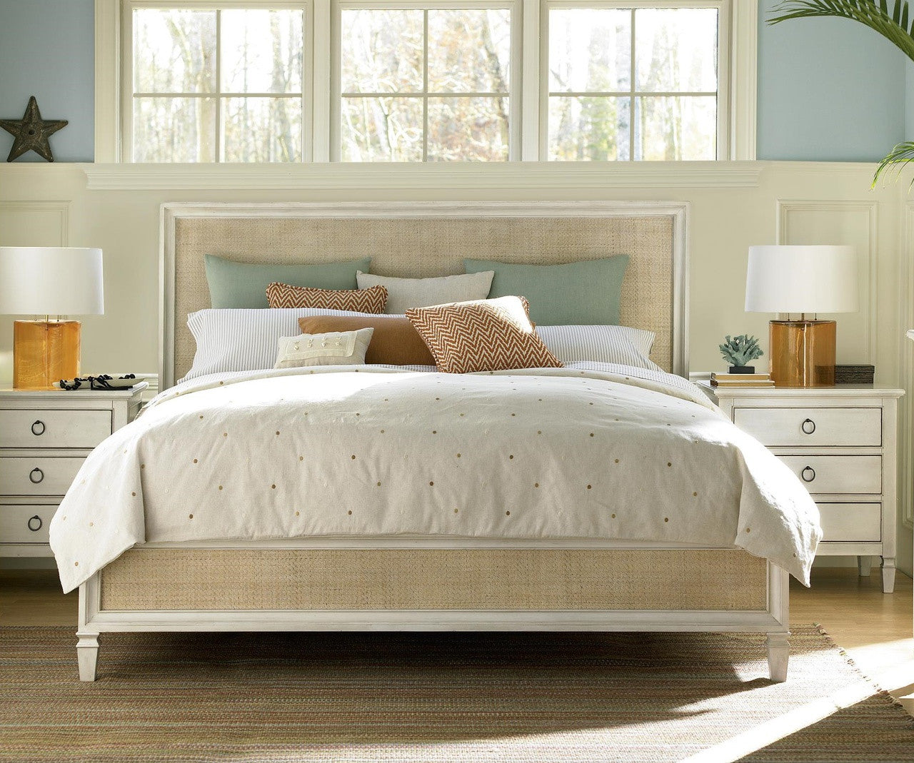 White Country-Chic Maple Wood 3 Drawer Edgewood Nightstands