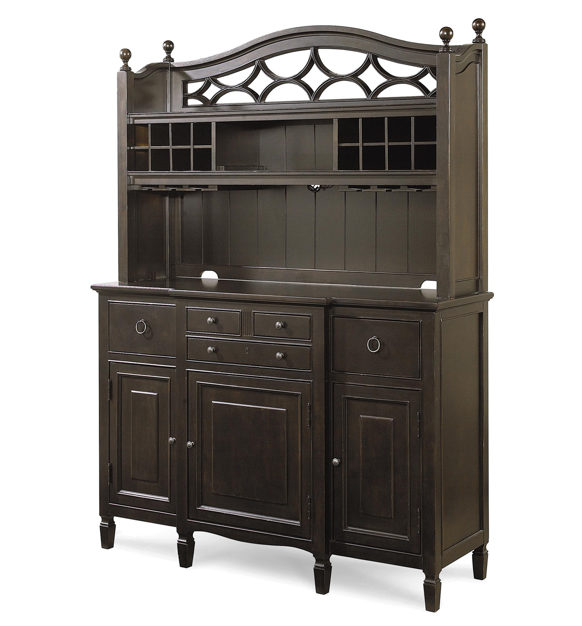 Country-Chic Maple Wood Black Kitchen Buffet with Bar Hutch