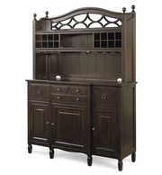 Country-Chic Maple Wood Black Kitchen Buffet with Bar Hutch