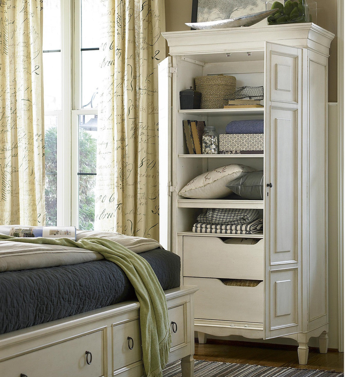 Country-Chic Maple Wood Tall Wardrobe Armoire-White