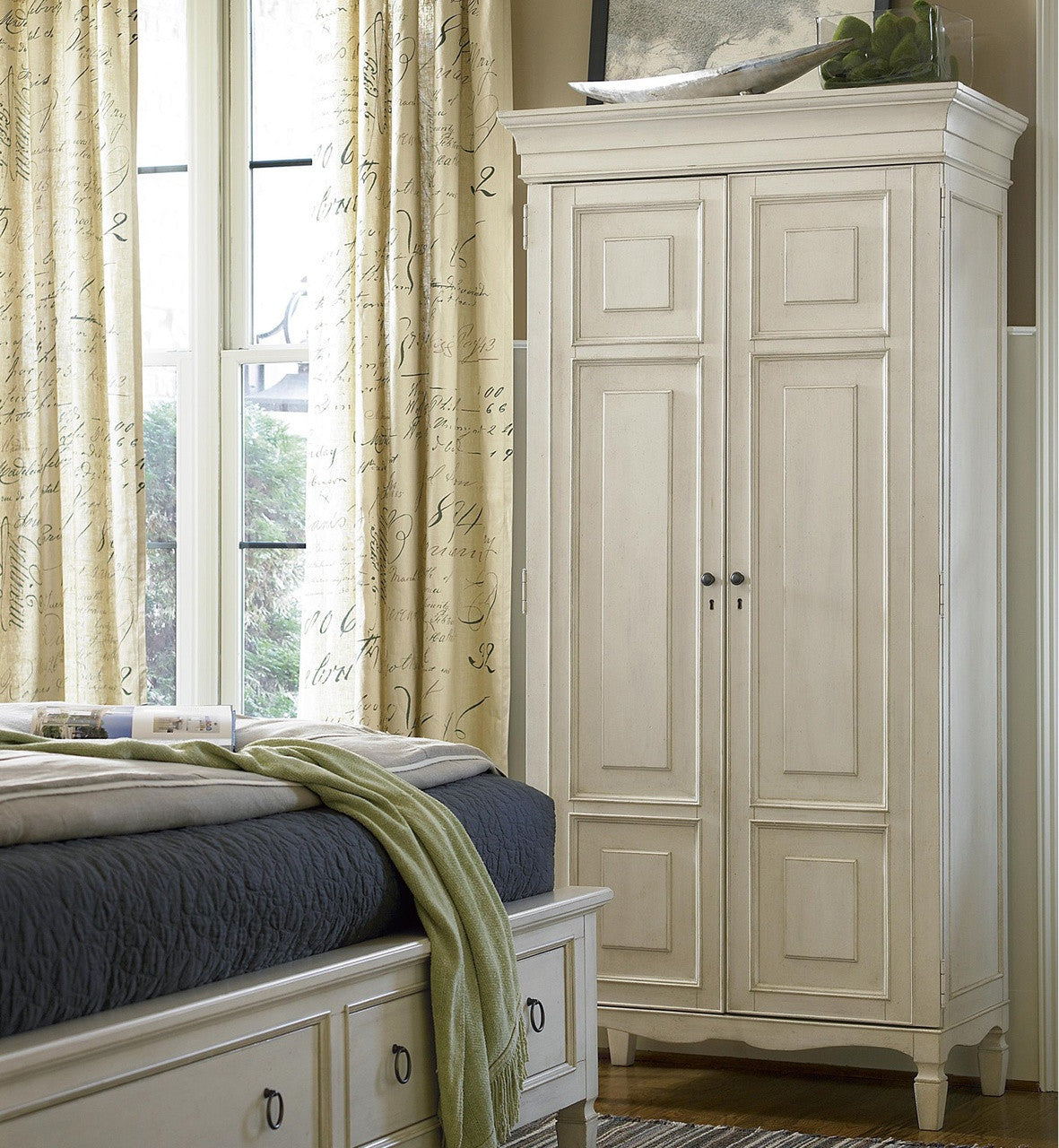 Country-Chic Maple Wood Tall Armoire Cabinet- White