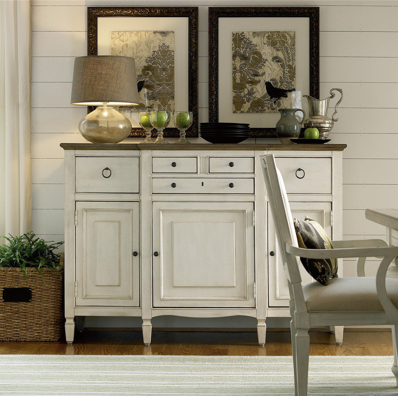 Country-Chic Maple Wood White Buffet Server Cabinet