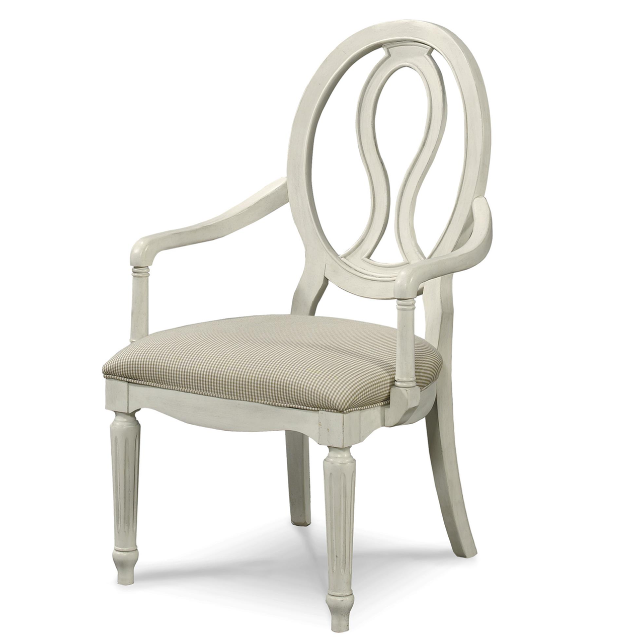 Country-Chic Maple Wood White Pierced Back Dining Arm Chair
