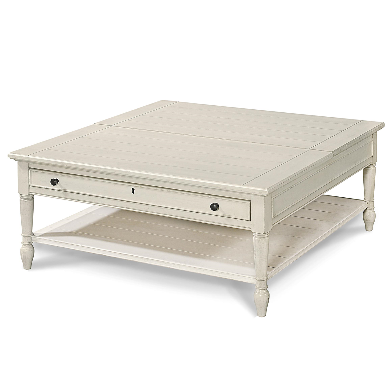 Country-Chic White Wood Square flip top coffee table