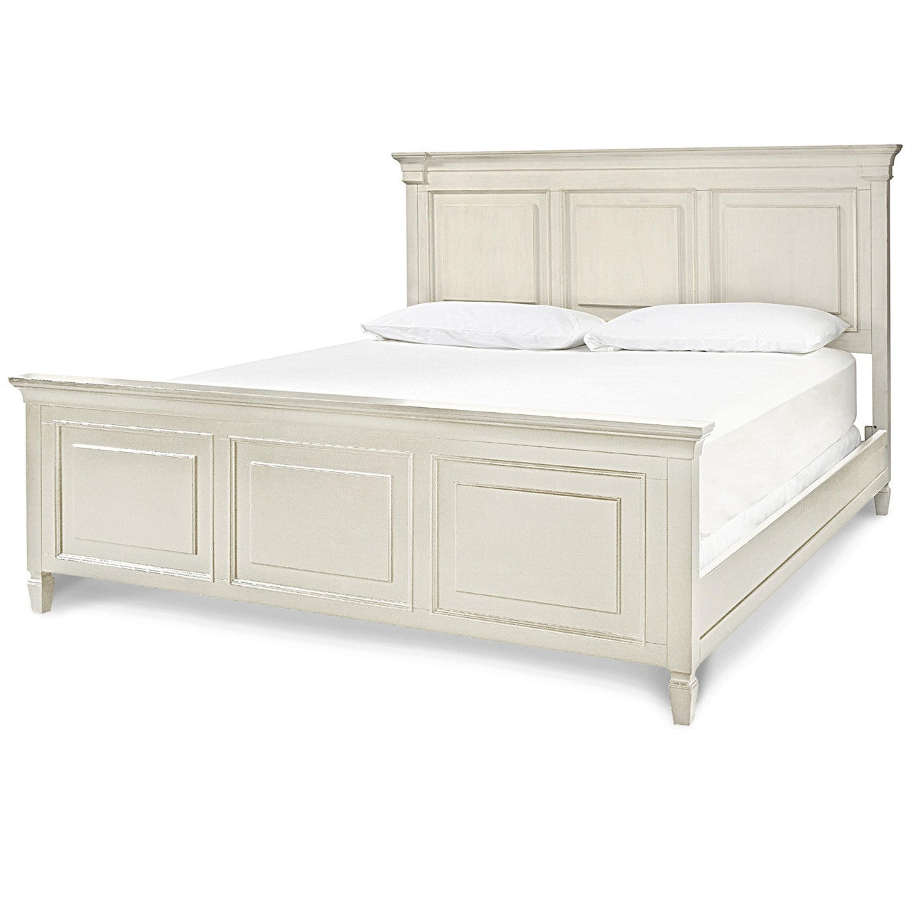 Country-Chic Wood White King Panel Bed Frame