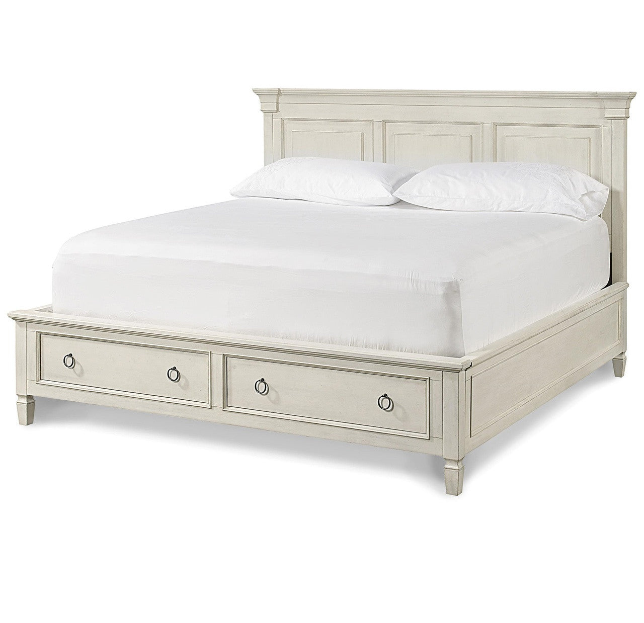 Country-Chic Wood King Size White Storage Bed
