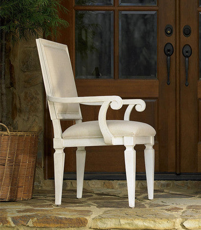 Country-Chic Woven Back Upholstered Dining Arm Chair