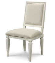 Country-Chic Woven Back Upholstered Dining Side Chair, White Wood