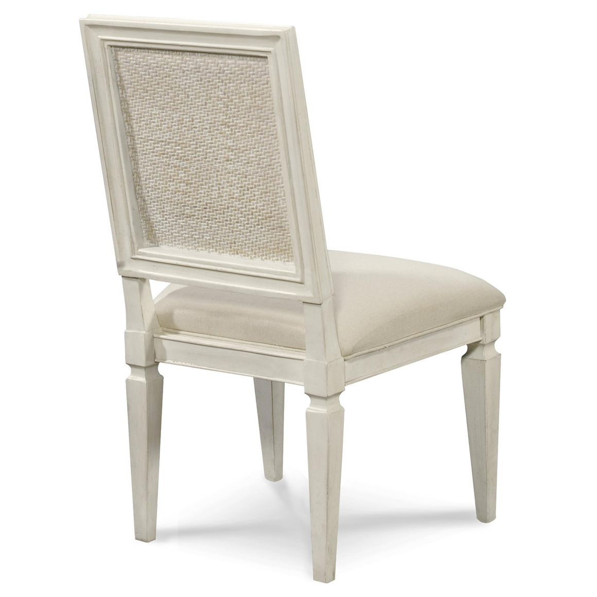 Country-Chic Woven Back Upholstered Kitchen Side Chairs for sale, White Wood