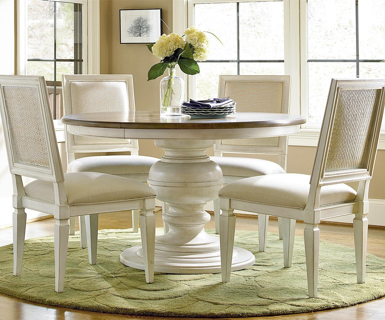 Country-Chic Woven Back Upholstered Dining Side Chairs