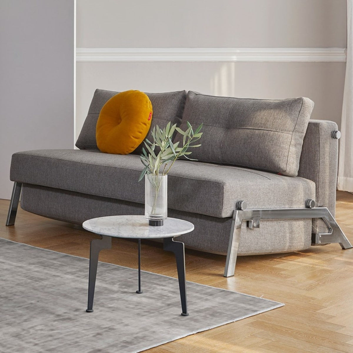 Cubed Queen Size Sleeper Sofa Bed With Chrome Legs