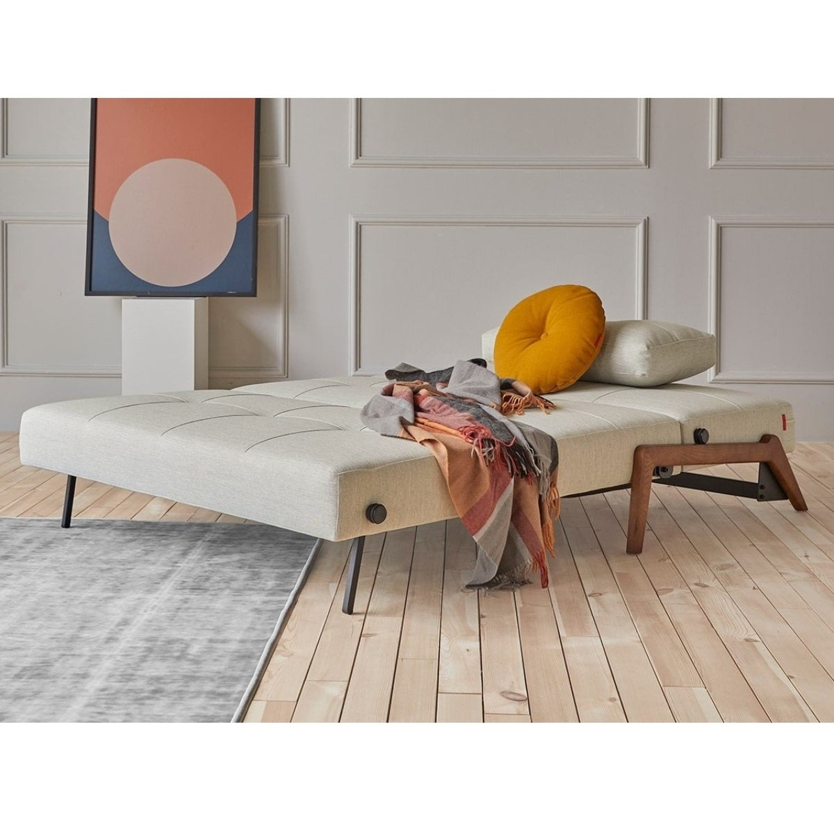 Cubed Full Size Sleeper Sofa Bed With Dark Wood Legs