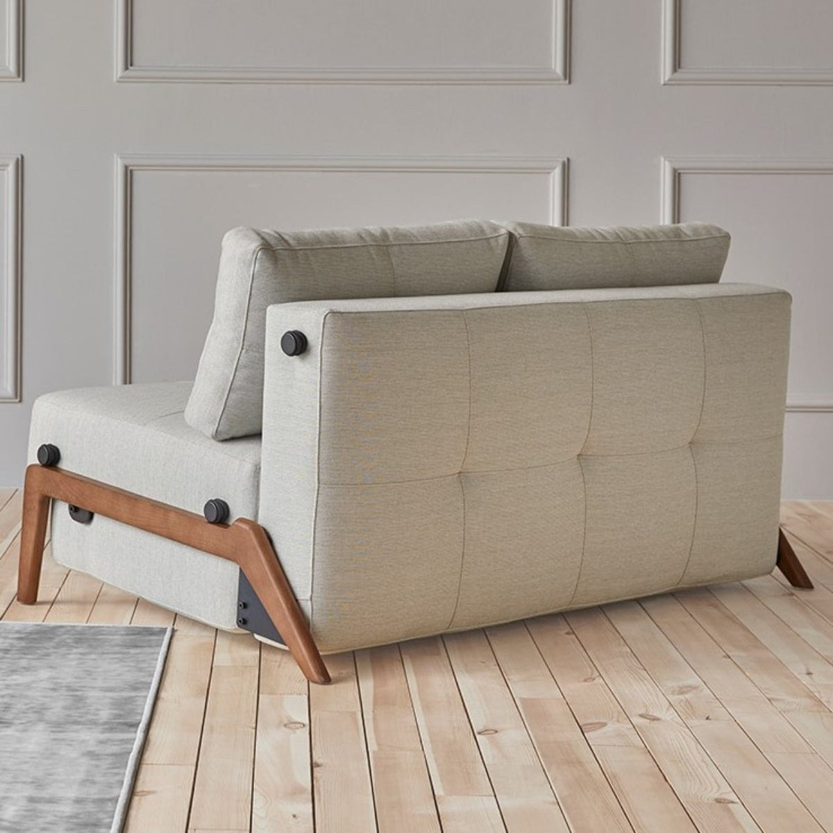 Cubed Full Size Sleeper Sofa Bed With Dark Wood Legs