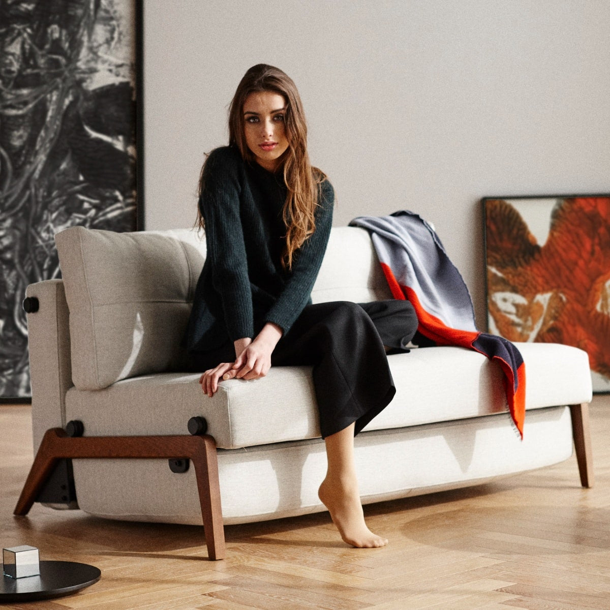 Cubed Full Size Sleeper Sofa Bed With Dark Wood Legs