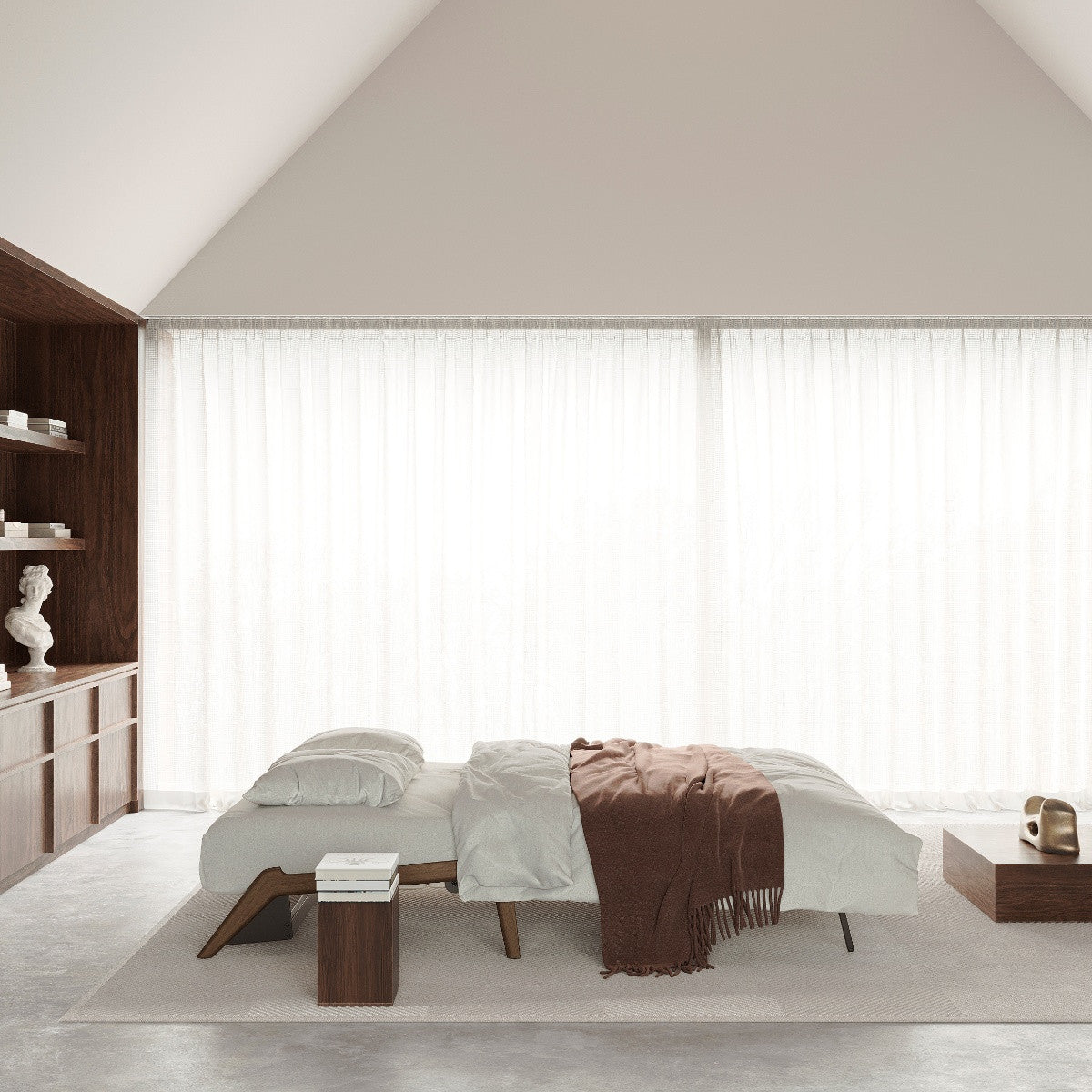 Cubed Queen Size Sleeper Sofa Bed With Dark Wood Legs