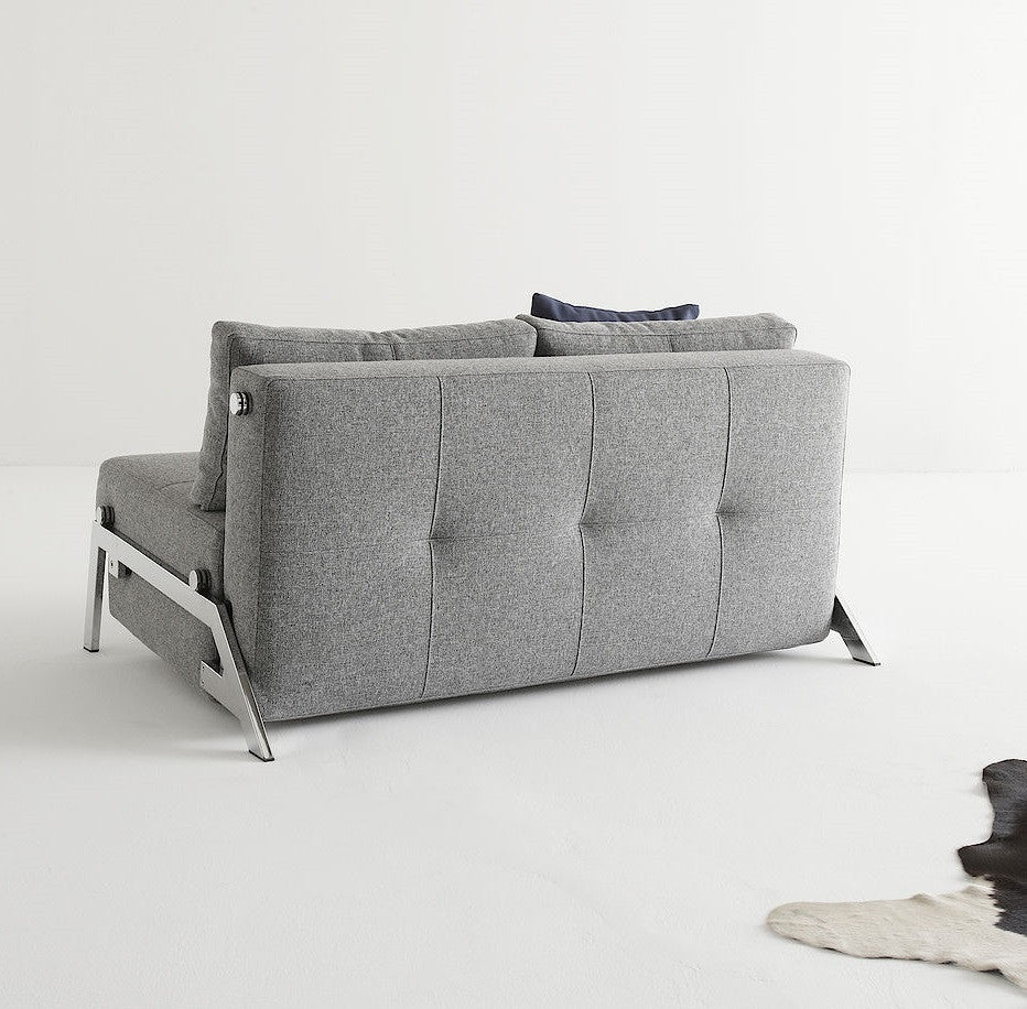 Cubed Deluxe Full Size Grey Fabric Sleeper Sofa Beds with Chrome Legs