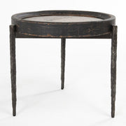 Dakota Reclaimed Wood and Travertine Round Side Table 22"