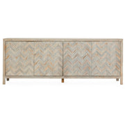 Sabrina 94" Reclaimed Pine Chevron Patterned 4-Door Cabinet