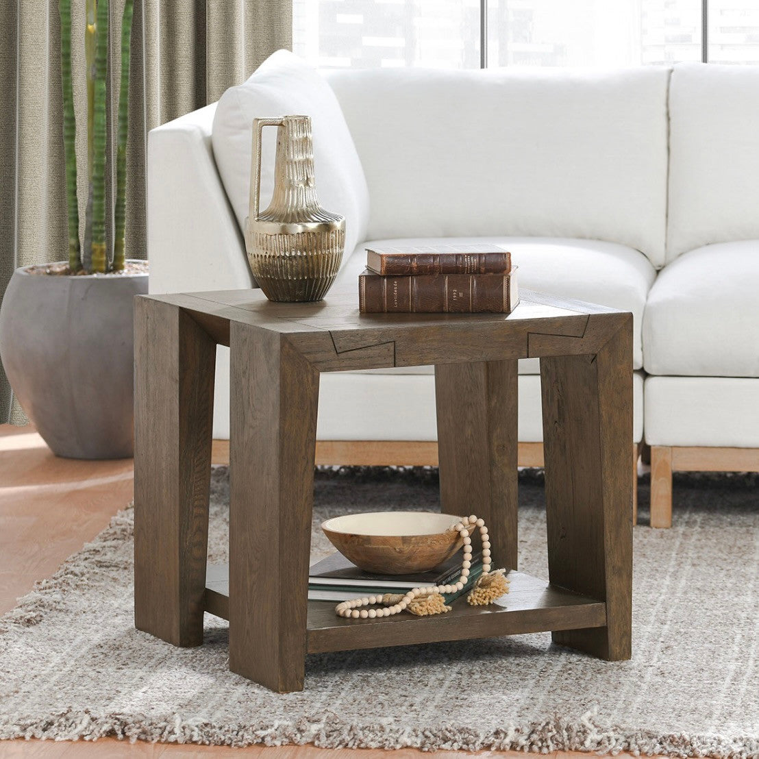 Troy Reclaimed Oak End Table in Suede Brown 24"