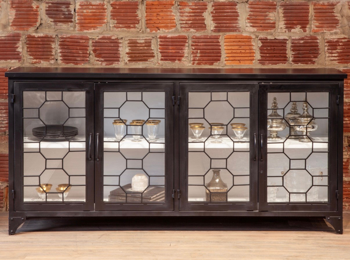 Penelope 80" Iron and Glass Sideboard Matte Black