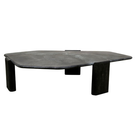 Breton 54" Hexagonal Coffee Table with Lava Marble in Dark Walnut
