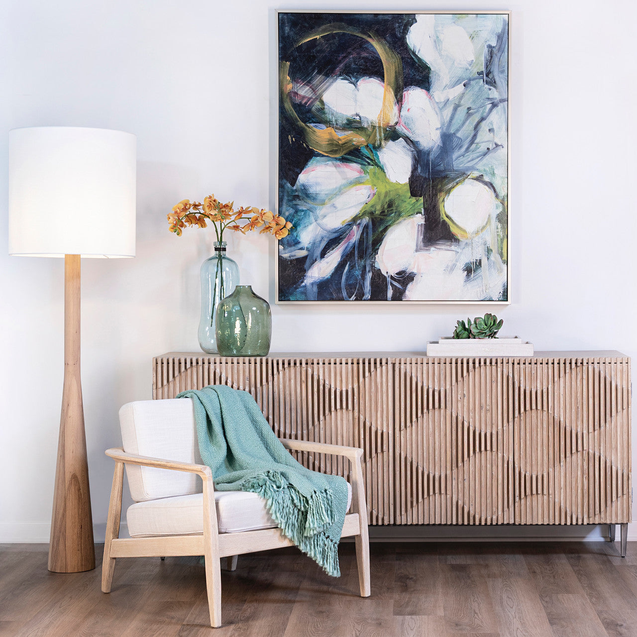 Carala Reclaimed Pine Wood Sideboard with Iron Base in Light Warm Wash Finish