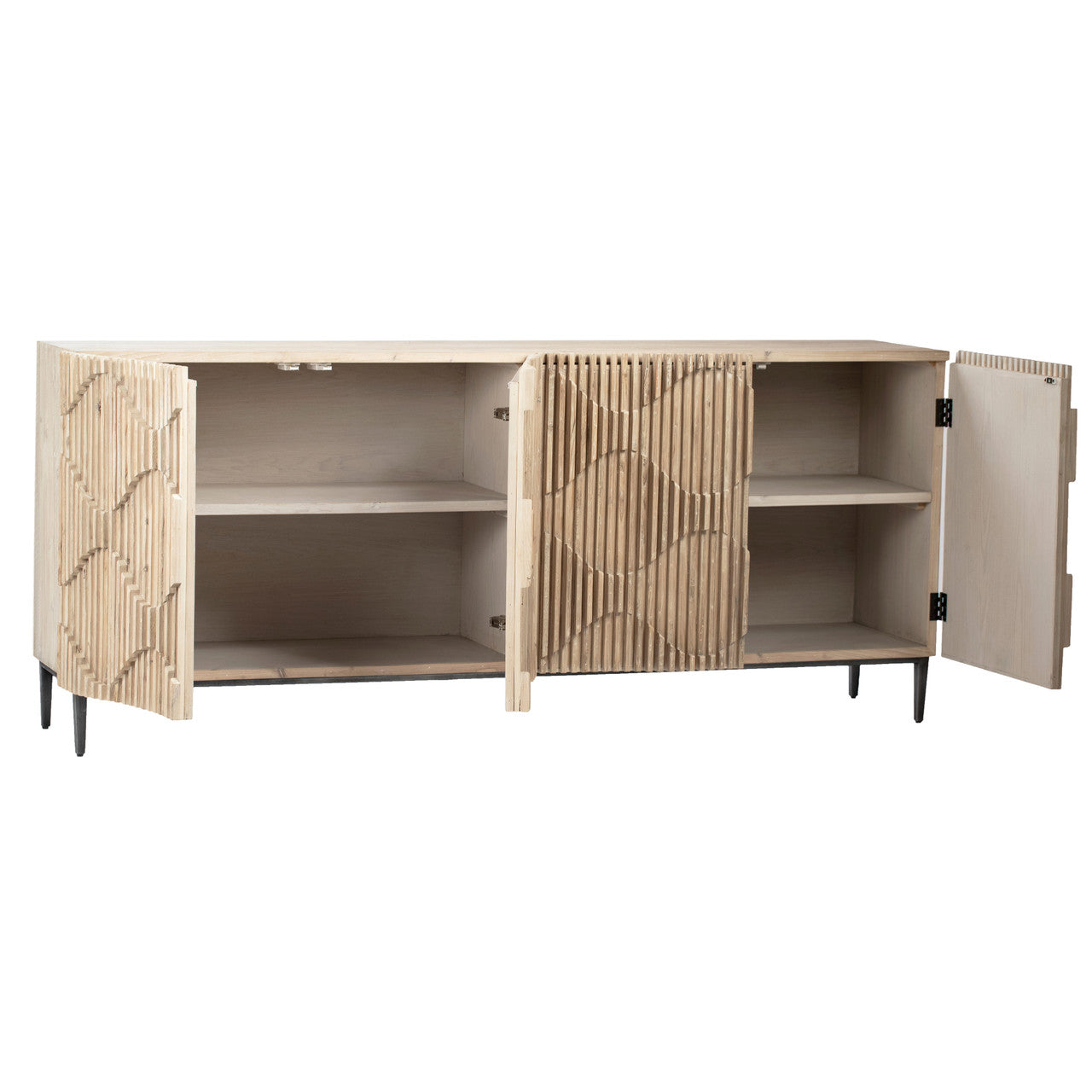 Carala Reclaimed Pine Wood Sideboard with Iron Base in Light Warm Wash Finish