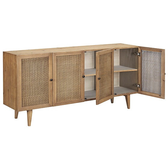 Dolores Woven Cane 4 Door Buffet Sideboard 70"