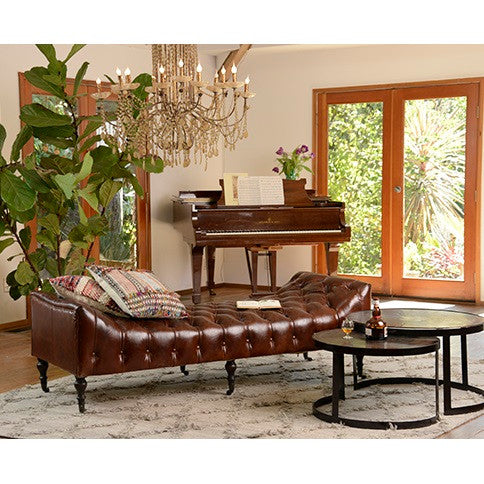 Remington Tufted Leather Curved Bench Daybed