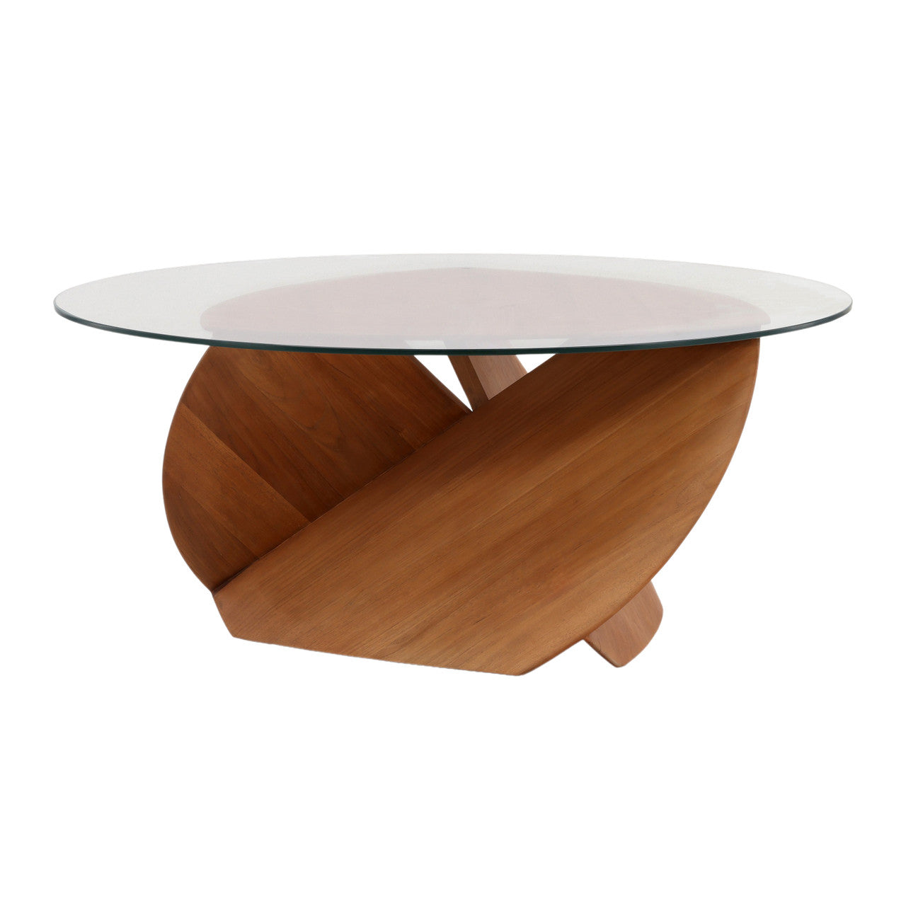 Artem 38" Teak Wood Glass Top Coffee Table