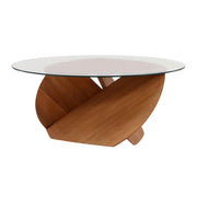 Artem 38" Teak Wood Glass Top Coffee Table