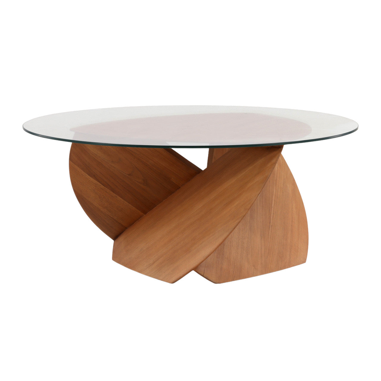 Artem 38" Teak Wood Glass Top Coffee Table