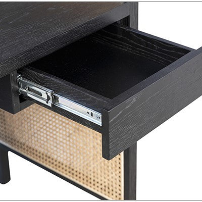Dolores Black Oak + Woven Cane Writing Desk