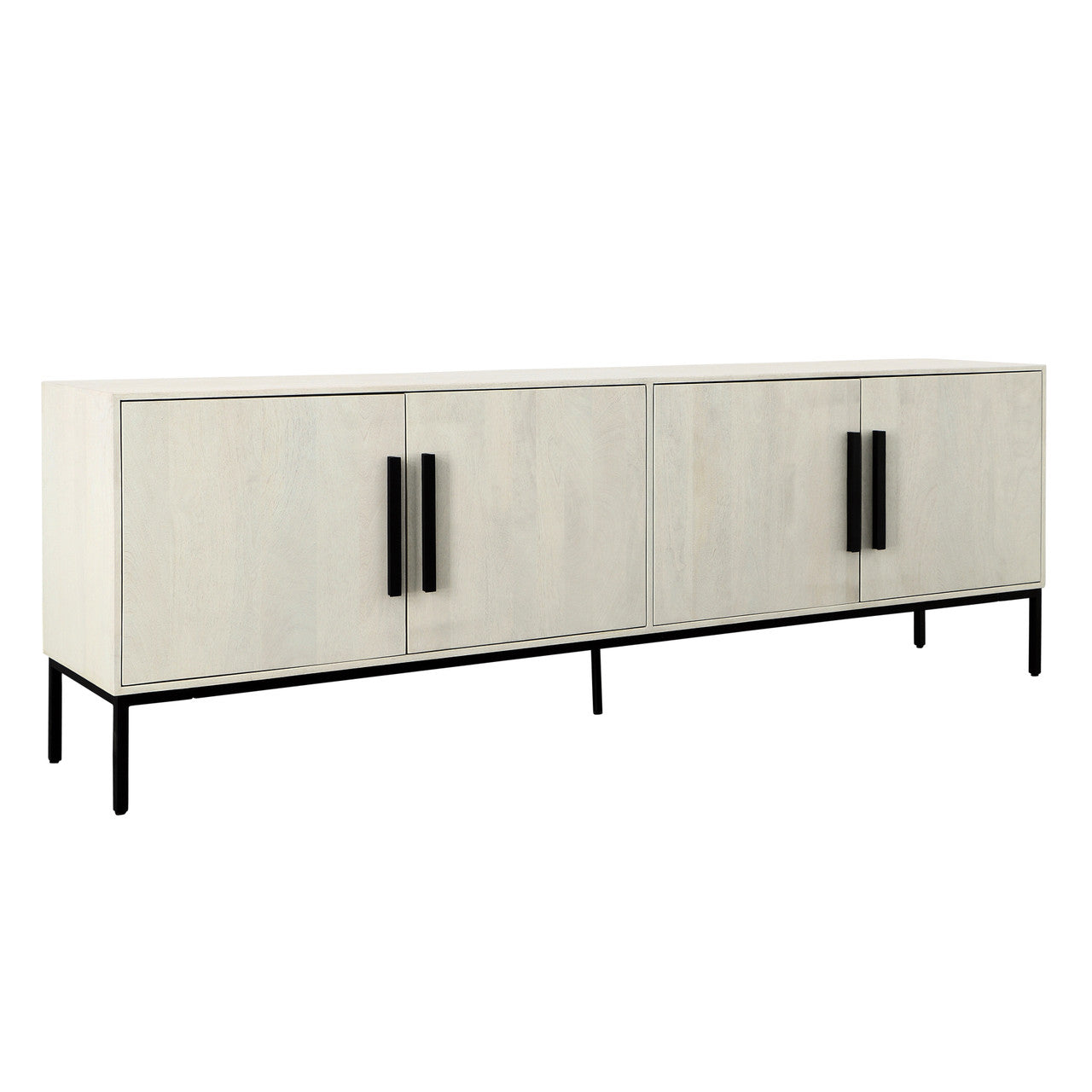 Ryson 96" Mango Wood and Black Metal Sideboard in Antique Whitewash Finish