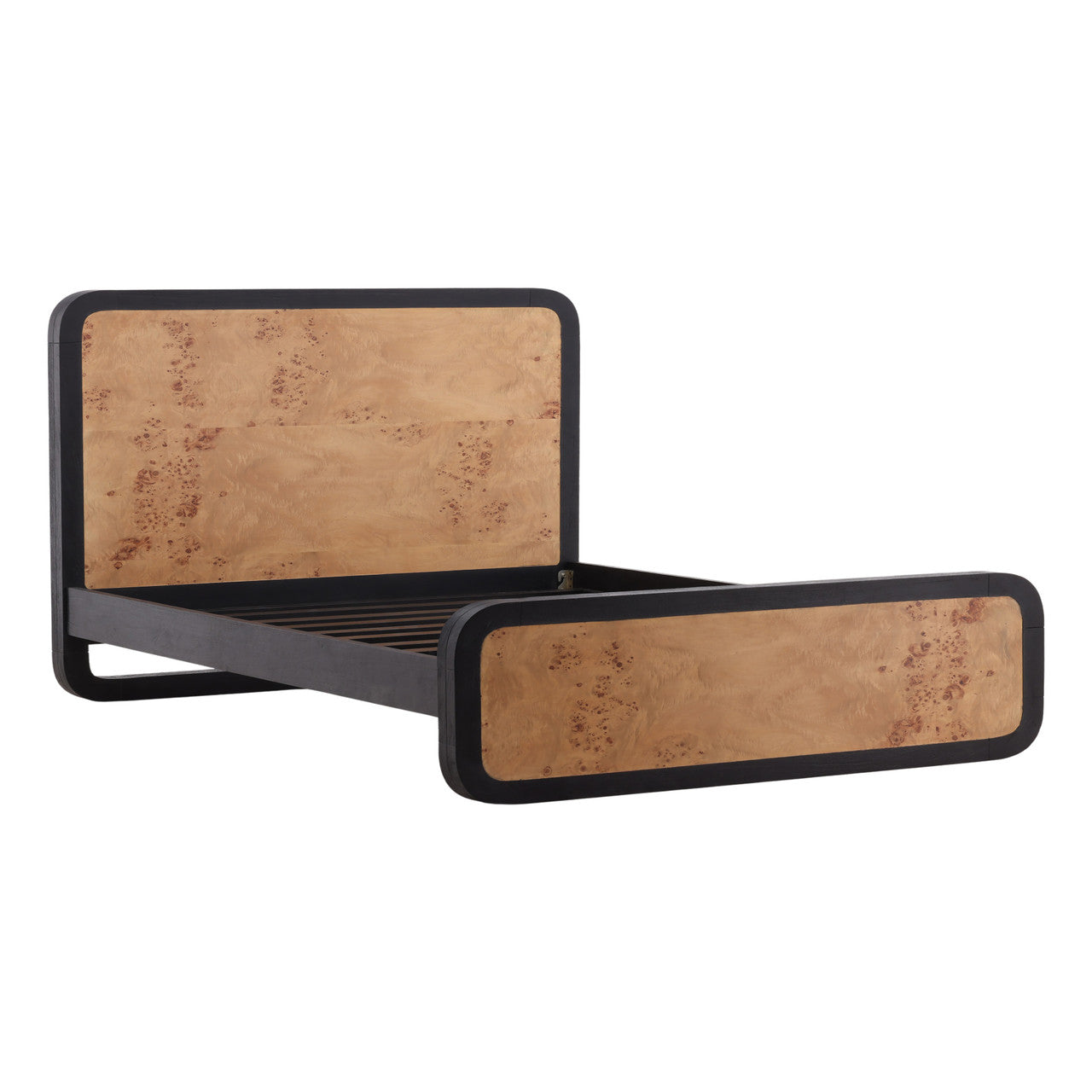 Hoffmer Acacia and Mappa Burl Wood Eastern King Bed with Black Trim