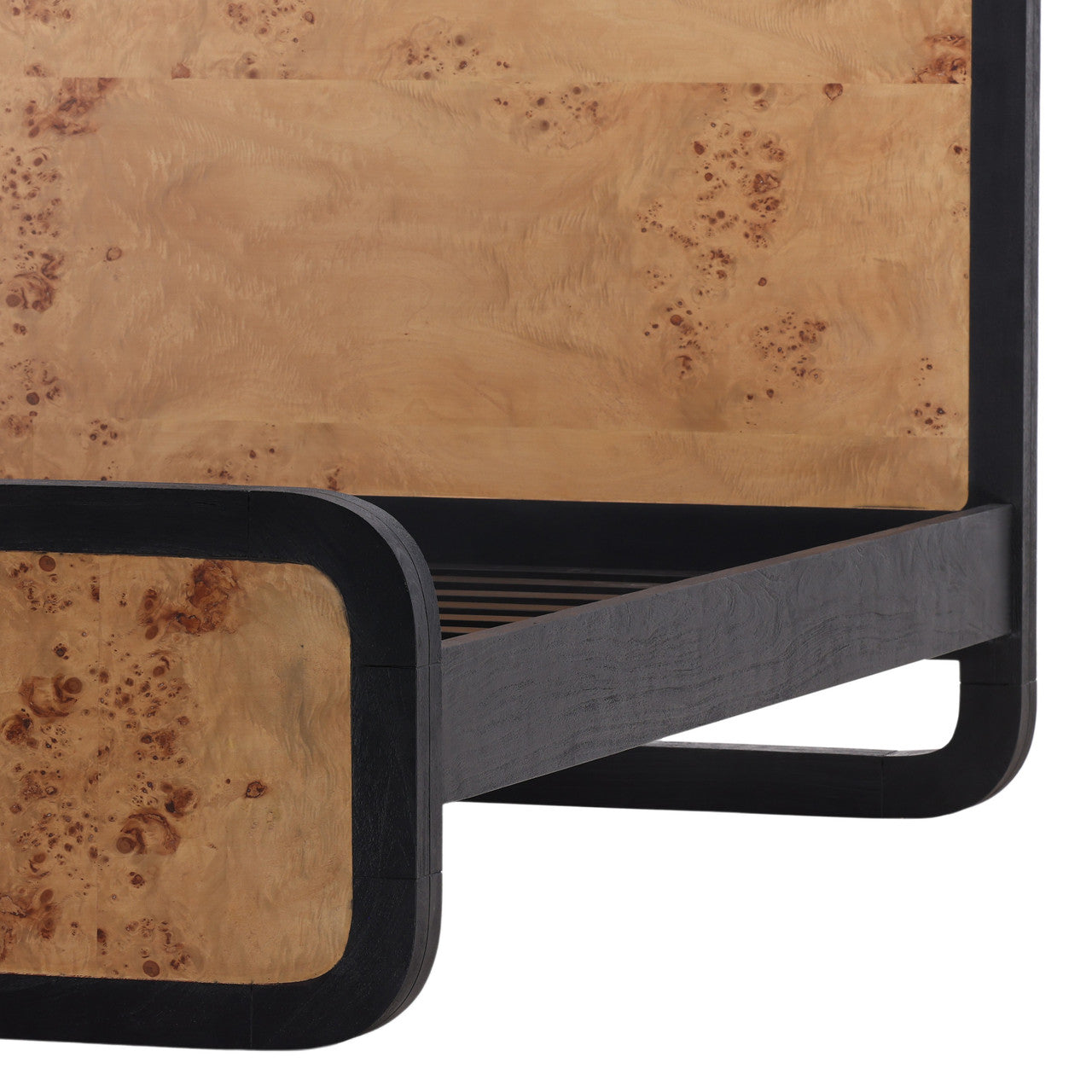 Hoffmer Acacia and Mappa Burl Wood Eastern King Bed with Black Trim